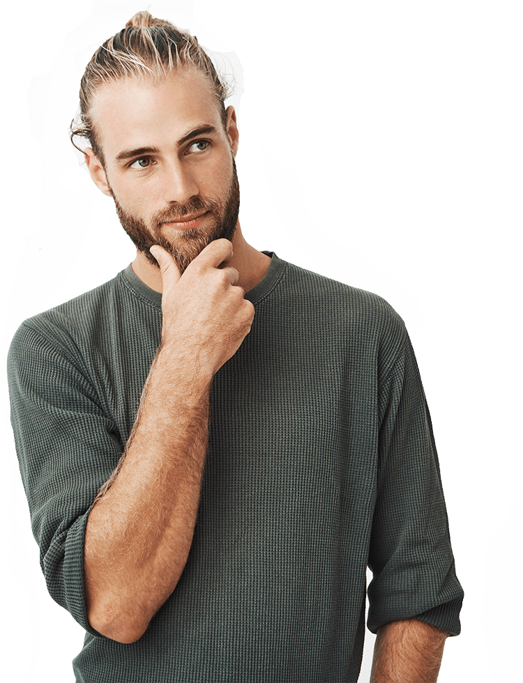 Man thinking pose.
