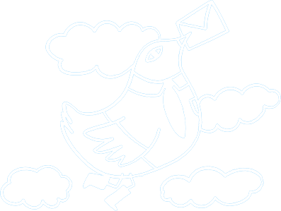Simple line logo of a bird holding a letter in its beak.