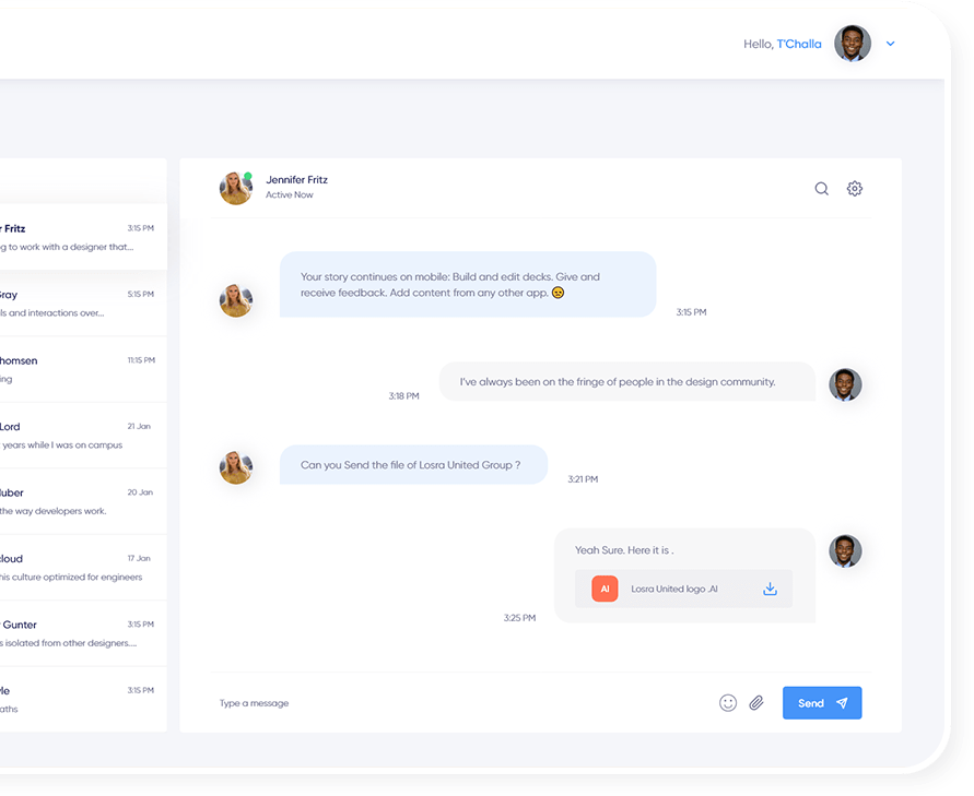 Desktop showing business chat between man and woman.