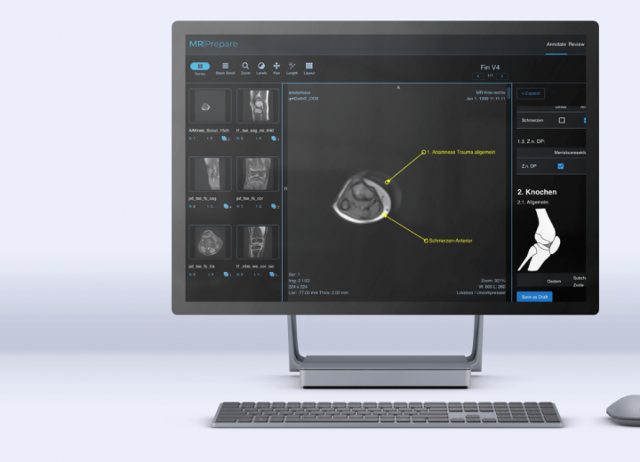 A monitor on a white backround, displaying a section of an app developed for a client.
